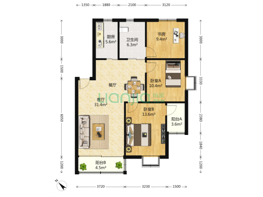 吴风雅苑 3室2厅2卫 110平方