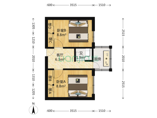 成平小区 2室1厅1卫 57平方