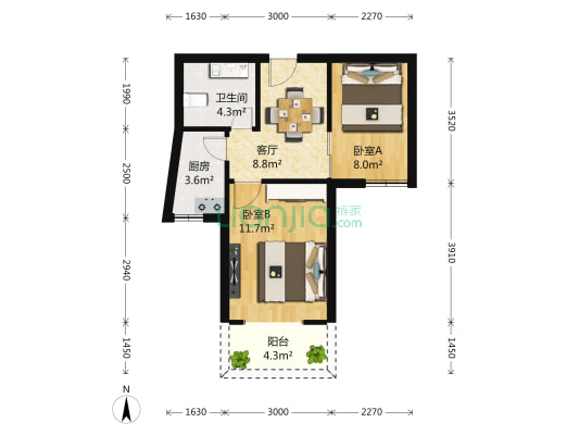 汇成宾阳苑 2室1厅1卫 55平方