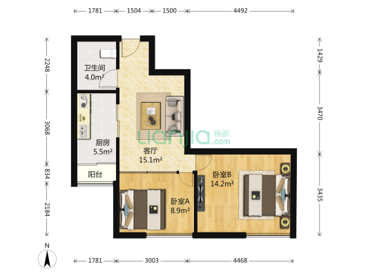 富力城五星名座 2室1厅1卫 64平方