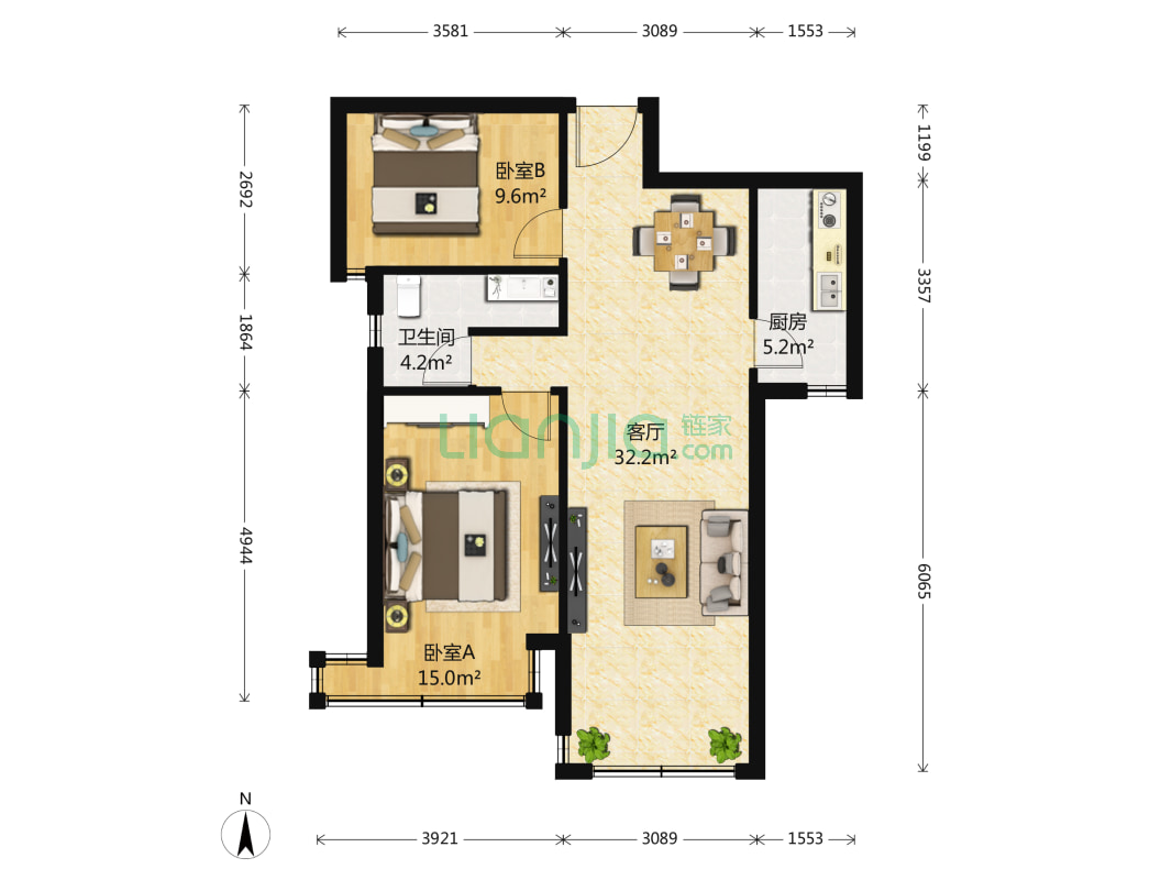 百合湾 2室2厅 300万