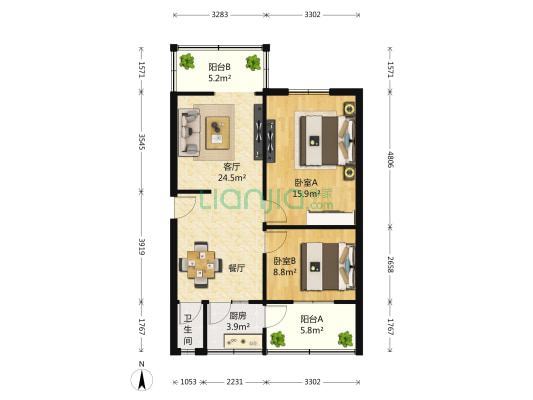 西一环路北一段182号 2室1厅1卫 69平方