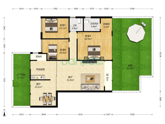 置信丽都花园城A区 3室2厅2卫 155平方