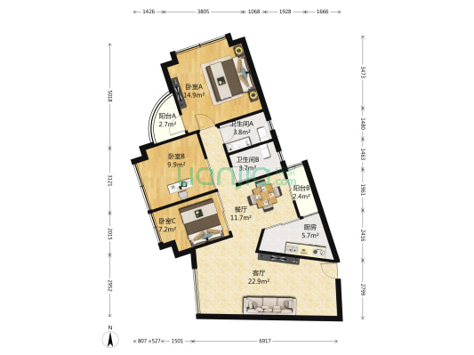 深航飞行员公寓 3室2厅 995万