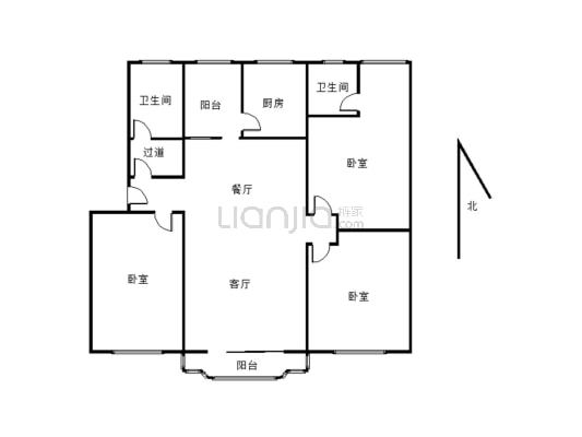 仙鹤公寓三室两厅一厨双卫 南北朝向，低楼层。-户型图