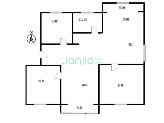 范阳路单位家属院职教中间楼层南北通透三居出售-户型图