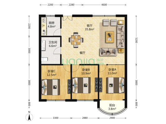 保康大厦 3室1厅1卫 136平方