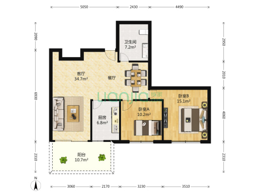 爱联大厦 2室2厅1卫 115平方