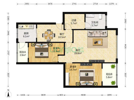 金沙路127号 2室2厅1卫 118平方