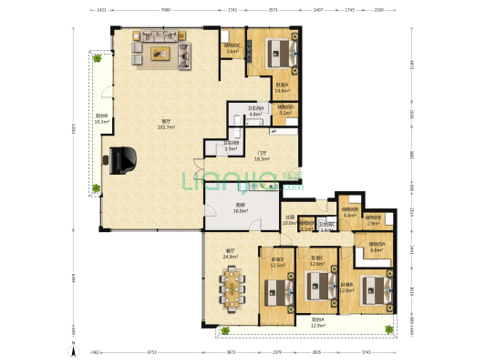 酒仙公寓 4室2厅3卫 477平方