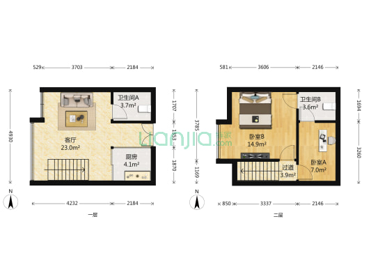 西苑阳光翠庭 2室1厅2卫 45平方