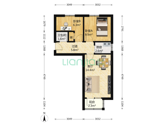 西木樨园 2室1厅1卫 56平方