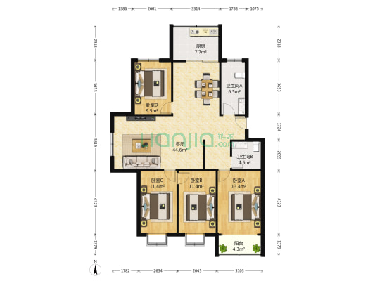 佳隆山庄 4室2厅2卫 144平方