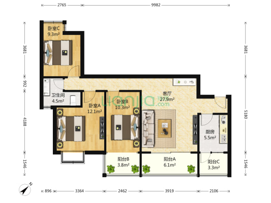 今日花园•熙苑 3室1厅1卫 85平方