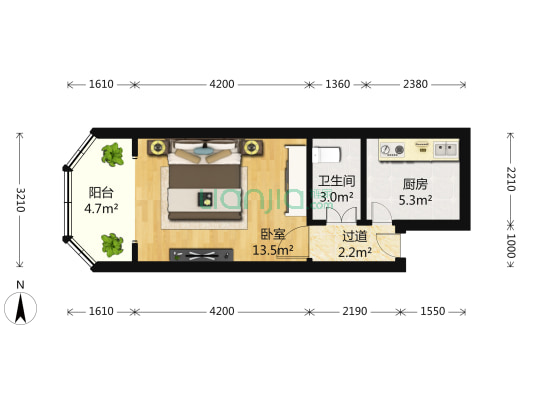 科宁公寓 1室0厅1卫 41平方