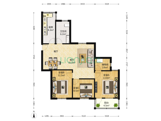 教工新村(鼓楼) 3室1厅1卫 107平方