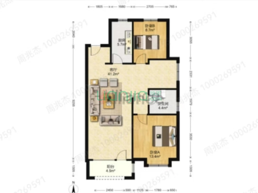 桃源新都孔雀城 南北通透三居 采光好-户型图