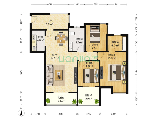 南阳盛世 3室1厅1卫 118平方