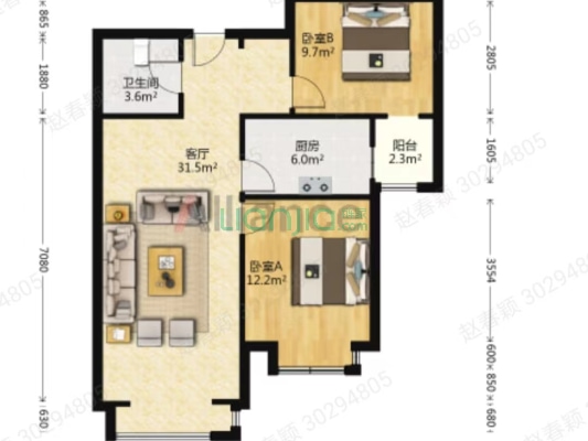 香邑溪谷 2室2厅 南-户型图