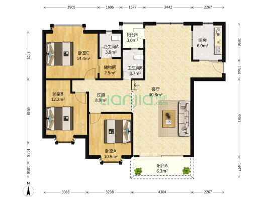 青青佳苑南苑 3室1厅2卫 135平方
