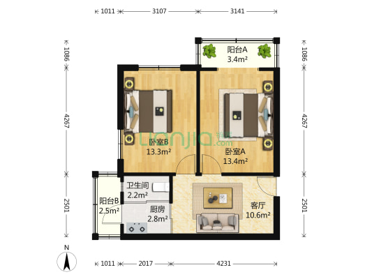 望园里 2室1厅1卫 42平方