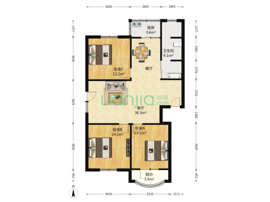和煦园南村 3室1厅1卫 119平方