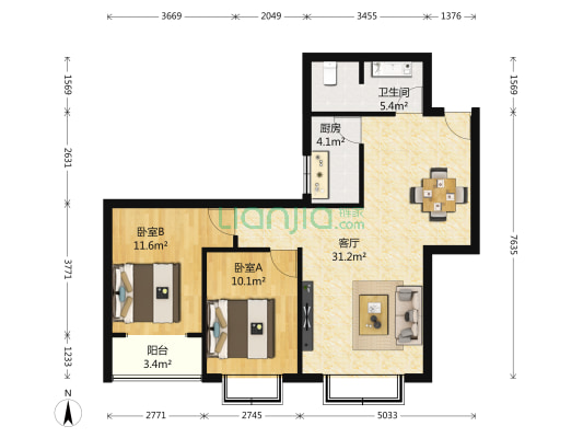 沁园 2室1厅1卫 100平方