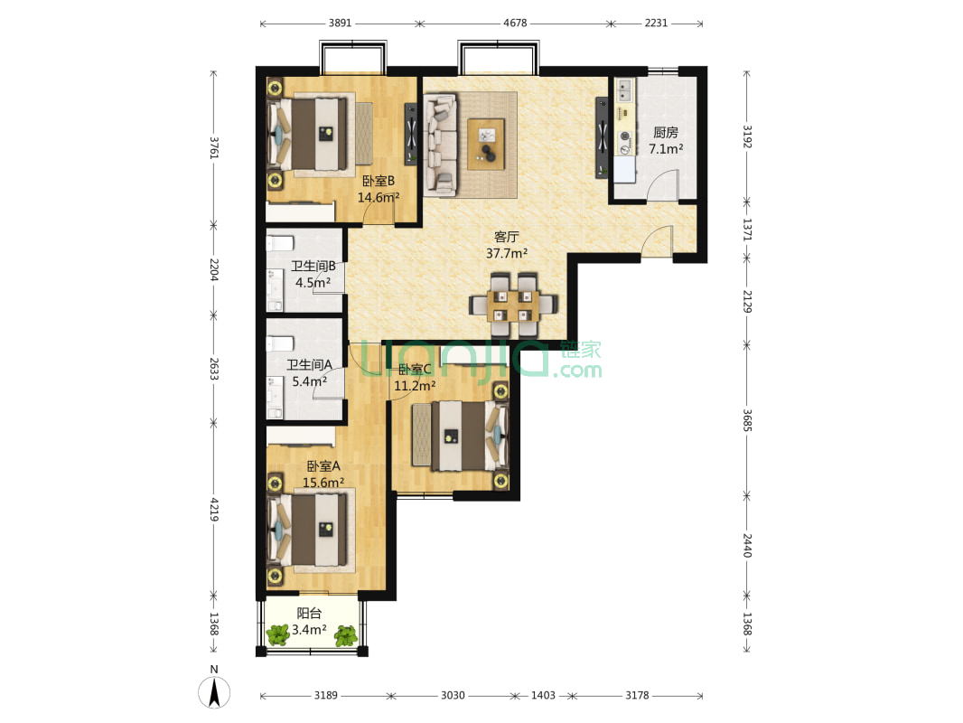 新裕家园 3室1厅 1000万