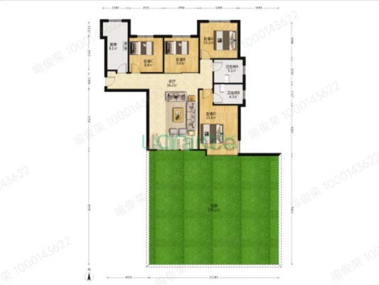 南北通透大三居，双卫，一层带院-户型图