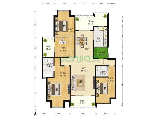 保利紫晶山 4室1厅2卫 170平方