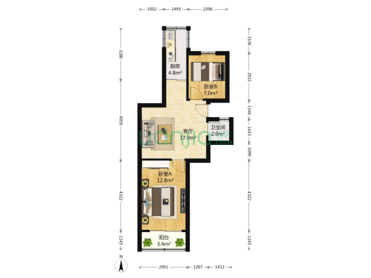 水佐岗32巷 2室1厅1卫 62平方