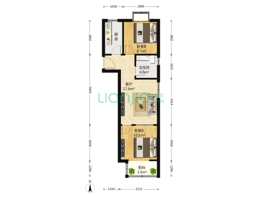 古韵新居 2室1厅1卫 70平方