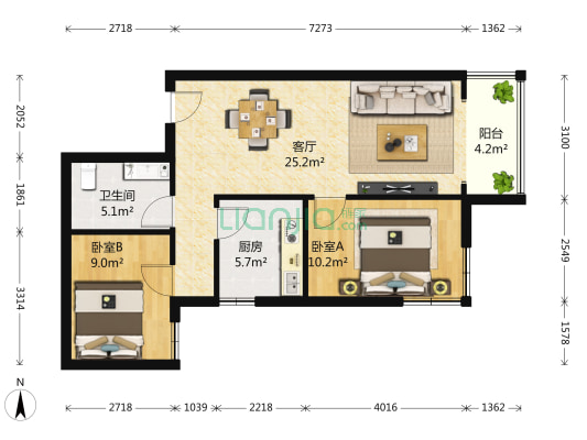 佳慧雅园 2室1厅1卫 85平方
