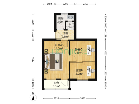 经五路107到158号 3室0厅1卫 47平方