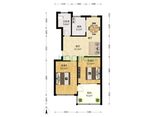 石笋一村 2室2厅1卫 84平方