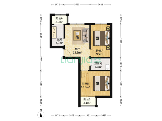 惠民家园一区 2室1厅1卫 67平方