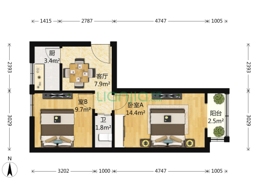 苗圃西里 2室1厅1卫 56平方