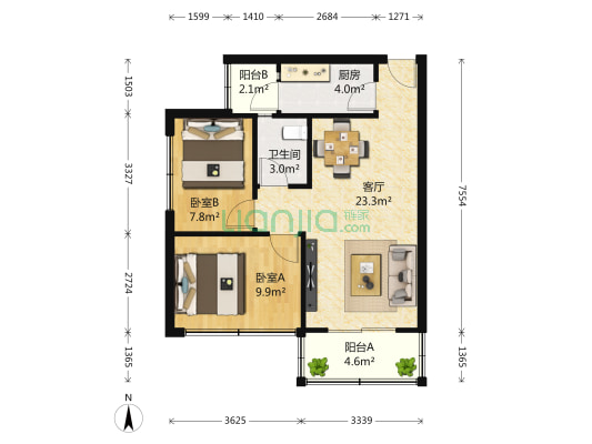 大观里5号院 2室1厅1卫 75平方