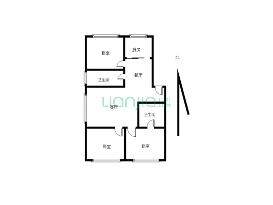 玉龙家园 3室2厅2卫 明室明厅 格局方正舒适-户型图