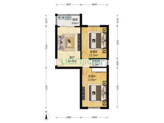宏孚小区 2室1厅1卫 65平方