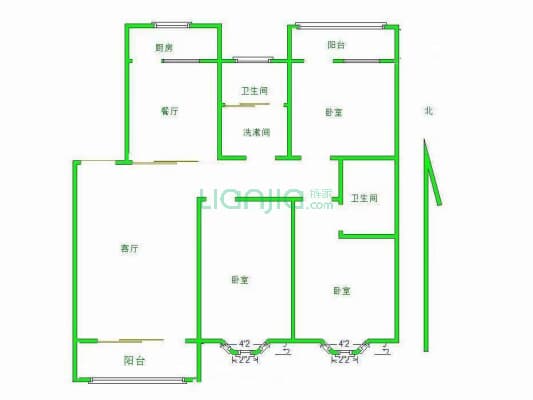 南北通透，落地大窗户，户型方正-户型图