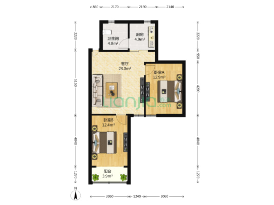 恒源大楼 2室1厅1卫 87平方