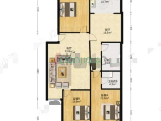 范阳中路，南北通透大三居，板楼好楼层，采光好-户型图