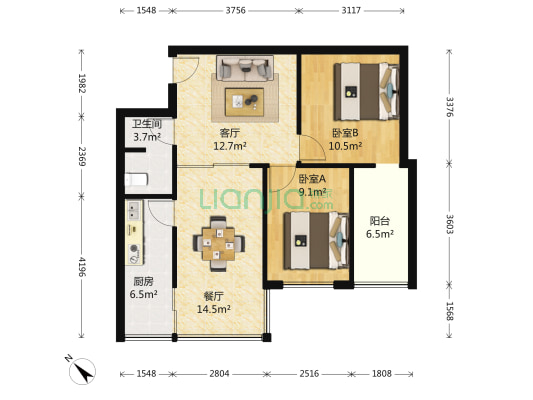 财富领地 2室2厅1卫 87平方