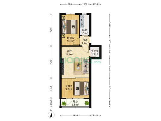 定阜街 2室1厅1卫 54平方