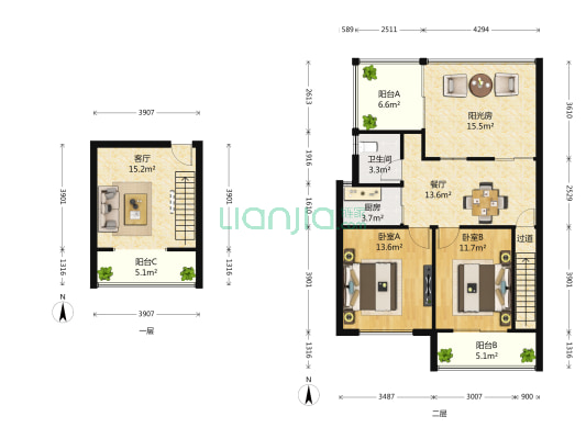 合家春天 2室2厅1卫 91平方