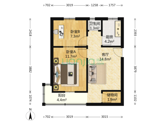 义仓小区 2室1厅1卫 56平方