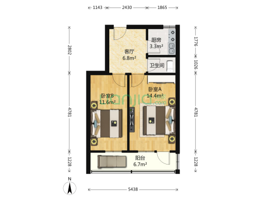 居瑞里 2室1厅1卫 56平方
