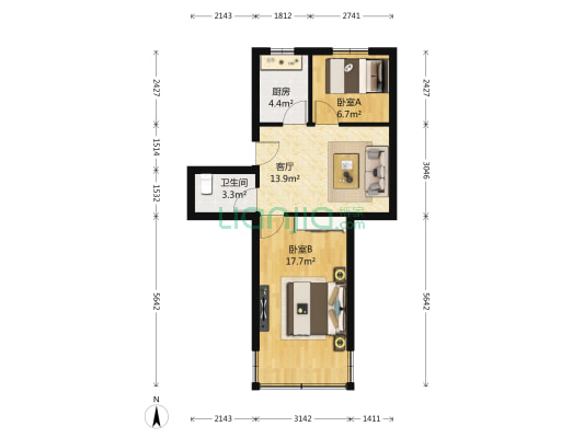 邱家桥70号 2室1厅1卫 61平方