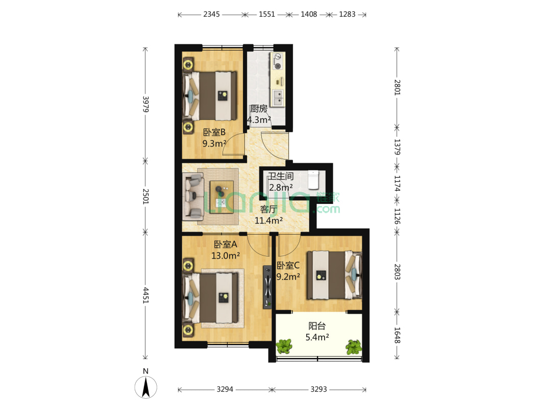 安慧里一区 3室1厅 335万